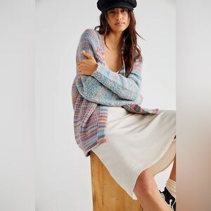 NWT Free People Sedona Cardigan Sweater In Blue Rainbow. Size XS